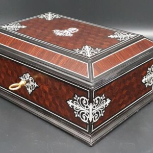 法国约1870年红木拼花配象牙细镶嵌首饰盒 索马尼签名作品 西洋古董