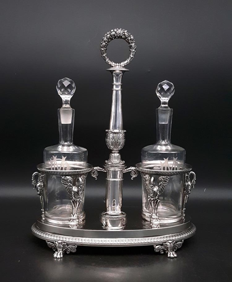法国约1820年950纯银配水晶高浮雕天鹅酒具伯爵家族定制西洋银器- 欧洲