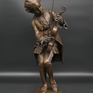 法国1883年全铜雕塑 少年莫扎特 Barrias签名作品 西洋古董雕塑